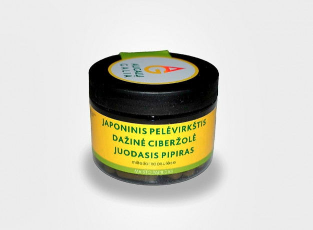  Žolelių mišinys cholesterolio kontrolei. Japoninis pelėvirkštis, dažinė ciberžolė, juodasis pipiras.  60 kapsulių. 