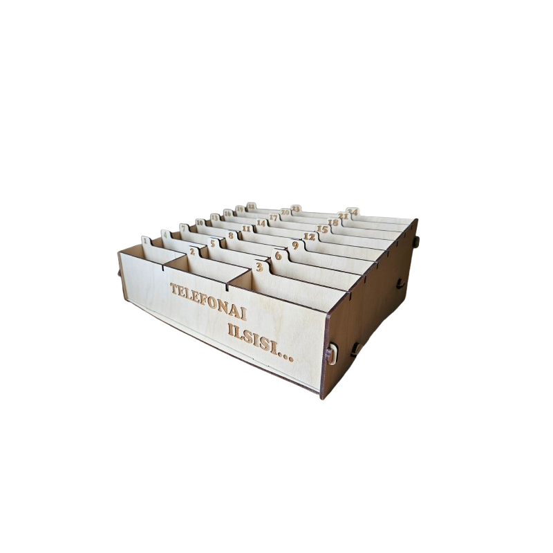 Medinė telefonų dėžutė (24 skyrelių) su individualiu graviravimu