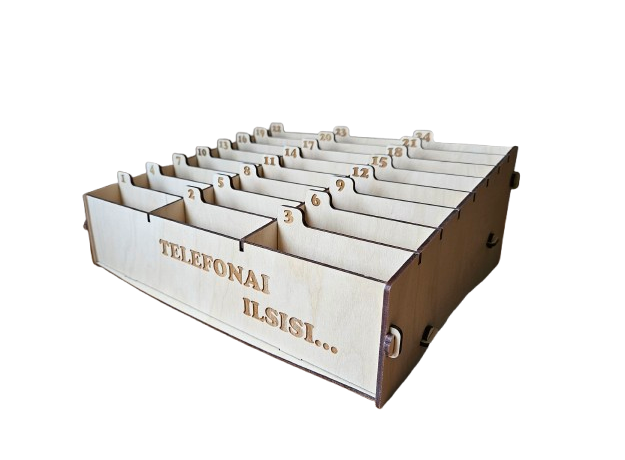 Medinė telefonų dėžutė (24 skyrelių) su individualiu graviravimu