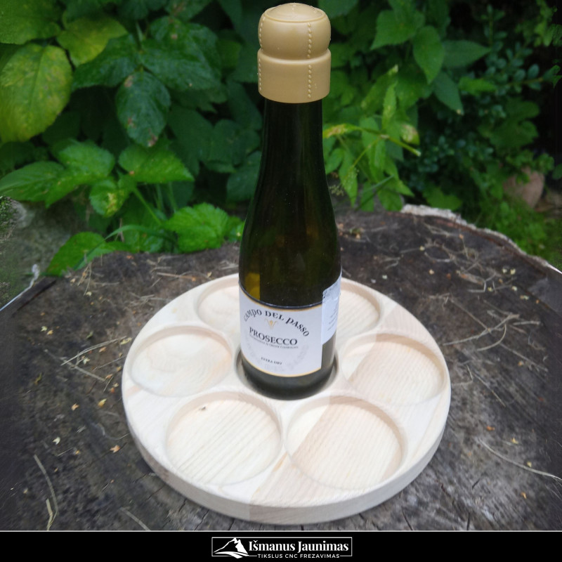 Medinis padėklas 0.00% šampano buteliukams ir taurėms