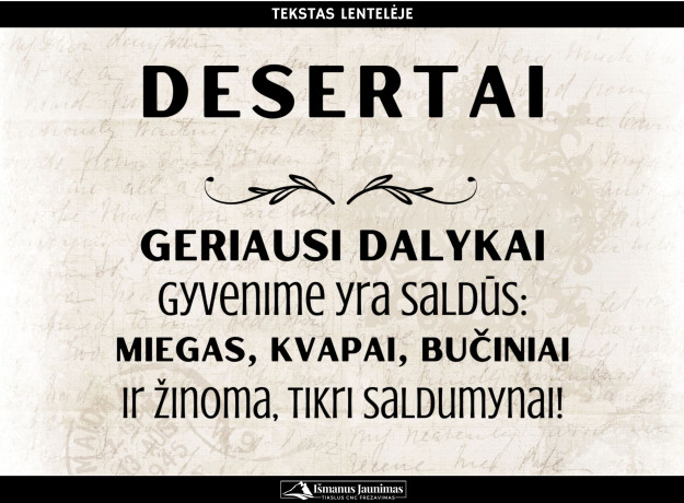 Stalo dekoracija: lentelė „Desertų stalui“