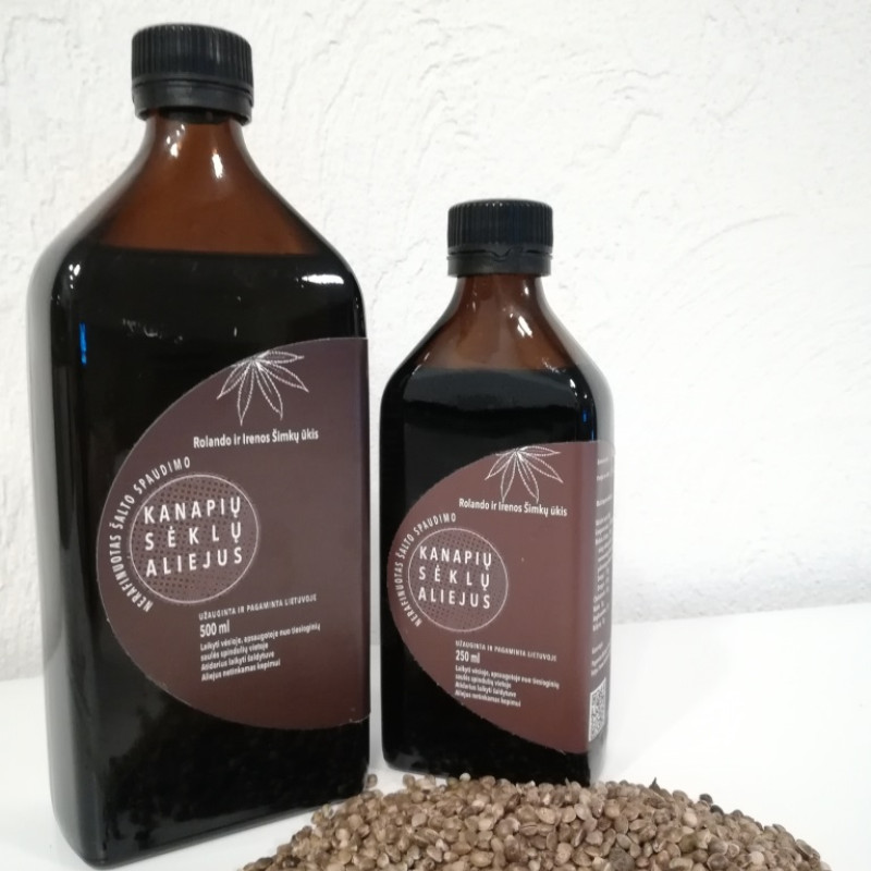 Nefiltruotas kanapių sėklų aliejus 0,25 l