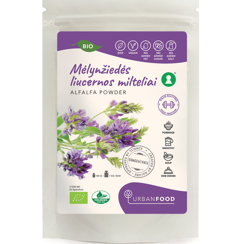 Ekologiški mėlynžiedės liucernos milteliai 100 g