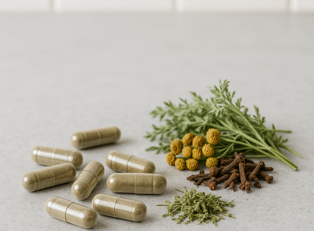  Pelynas . „Žarnyno šluota” kapsulės su pelynu, bitkrėsle ir gvazdikėliais