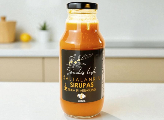 Šaltalankių uogų sirupas 330ml. Tinka arbatoms