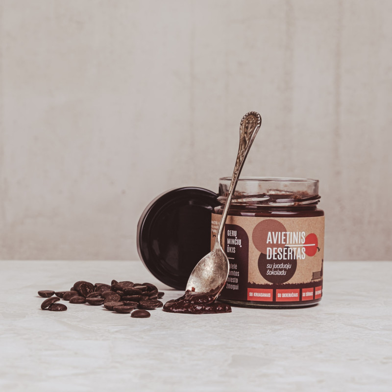 Avietinis desertas su juoduoju šokoladu, 230g