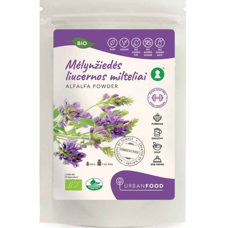 Ekologiški mėlynžiedės liucernos milteliai 100 g