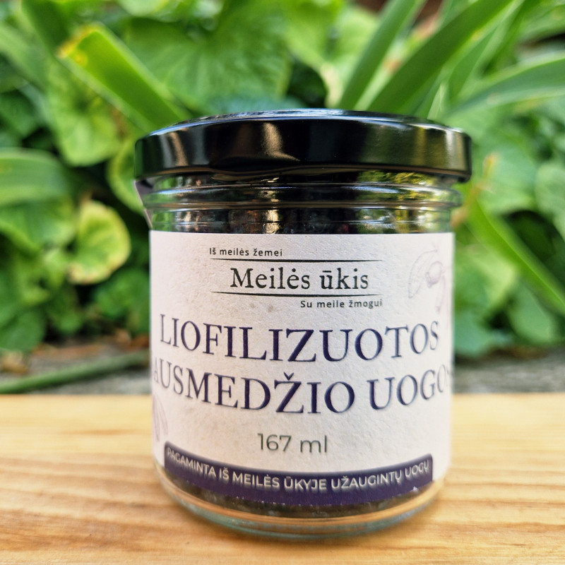 Liofilizuotos sausmedžio uogos, 167 ml stiklainėlyje