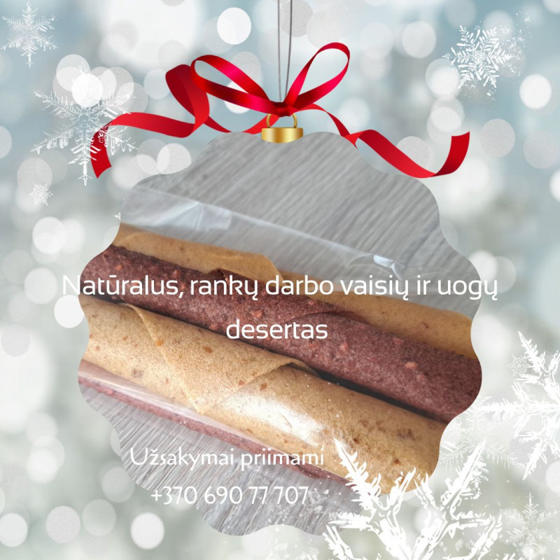 Rankų darbo džiovintos vaisių ir uogų juostelės be pridėtinio cukraus