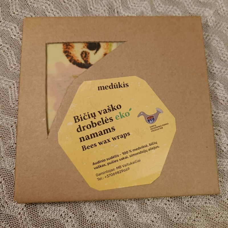 Bičių vaško drobelė „Šiandien tingėsiu“ rudo kartono pakuotėje