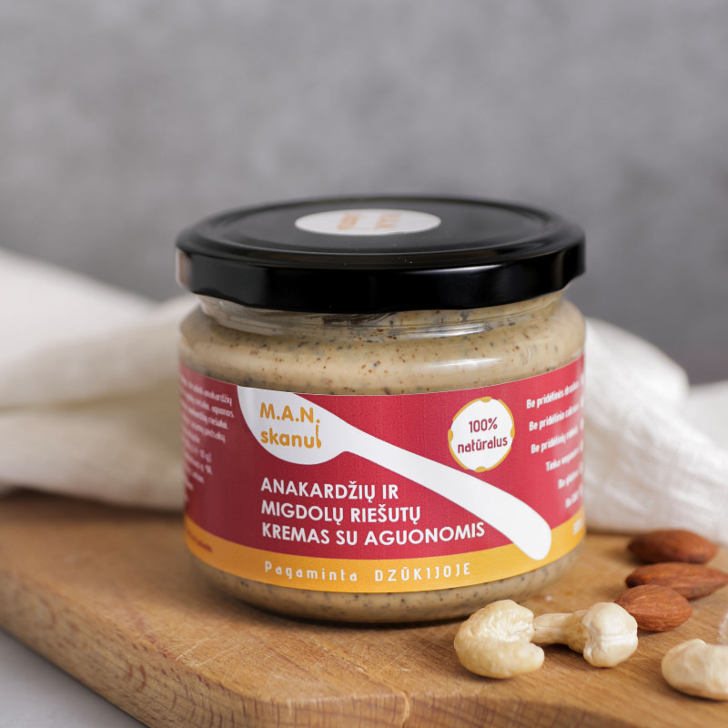 Anakardžių ir migdolų riešutų kremas su aguonomis 300 g