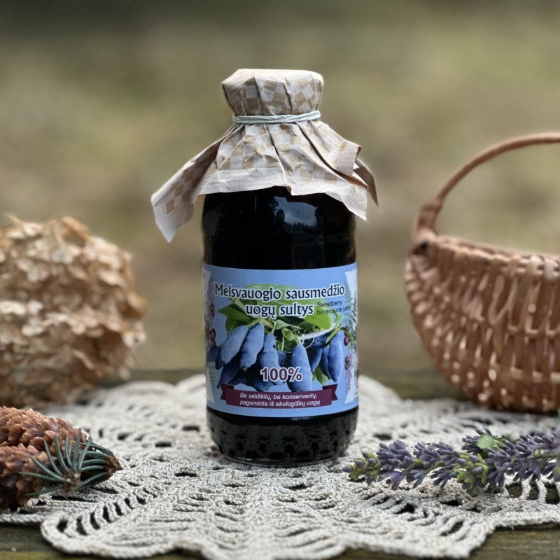 Becukrės melsvauogio sausmedžio (Lonicera caerulea) sultys, 300 ml 
