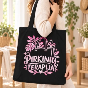 Medvilninis pirkinių krepšys „Pirkinių terapija“
